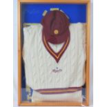 Northamptonshire Country Cricket; Richard Williams' County Cap and Sweater with Carlsberg Logo upon,