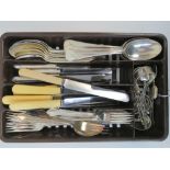 A quantity of silver plated cutlery including serving spoons and table spoons by Walker & Hall,