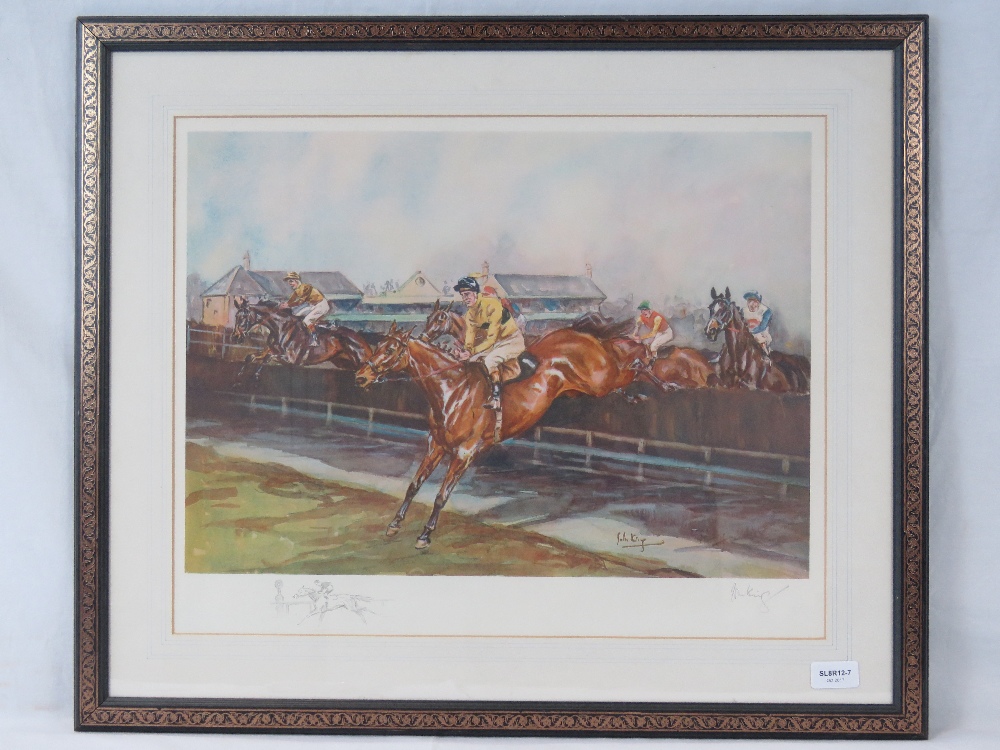 Colour Print; National Hunt Jump, signed lower right John King, 42 x 52cm.