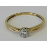 A 9ct gold diamond solitaire ring, illusion set diamond approx 0.1ct, hallmarked 375, size O-P, 0.