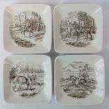 Four hunting themed transfer printed square shaped pin trays by Copeland Spode from a set of six