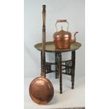 A quantity of brass & copper including a Victorian style copper kettle,