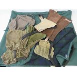 A Loofy waterproof ground sheet/rug, together with some suede gaiters, waterproof gaiters,