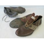 Two pairs of unusual c1930's hand made leather spiked lightweight track racing shoes;