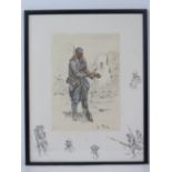 Snaffles print; 'Le Poilu', with pencil vignettes below and to right, Within glazed frame, 36 x 45.