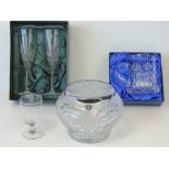 A Royal Scot Crystal boxed tankard, pair of Thomas Webb boxed champagne flutes,