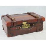 A superb brown leather cartridge case opening to reveal six sectional compartment within.