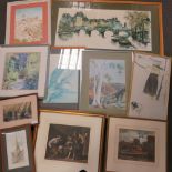 A quantity of assorted contemporary paintings and prints. Various sizes.