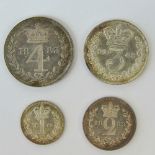 A full set of Victoria 'Young Head' Maundy Money dated 1883 and comprising 4p, 3p, 2p and 1p coins.