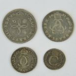 A full set of Charles II Maundy Money dated 1677 and comprising 4p, 3p, 2p and 1p coins.