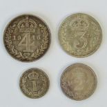 A full set of George V Maundy Money dated 1916 and comprising 4p, 3p, 2p and 1p coins.