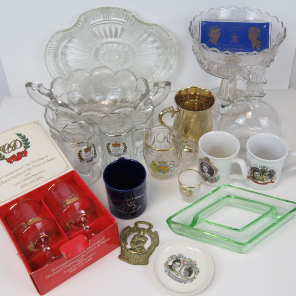 A quantity of assorted commemorative and glassware including;