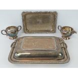 A rectangular silver plated lidded tureen with beaded border by Joseph Rodgers & Sons,