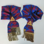 Masonic Regalia; two Royal Arch Principle sashes with Triple Tau embroidery,