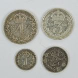 A full set of Victoria 'Old Head' Maundy Money dated 1898 and comprising 4p, 3p, 2p and 1p coins.