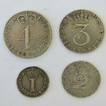 A full set of George II Maundy Money dated 1740 and comprising 4p, 3p, 2p and 1p coins.