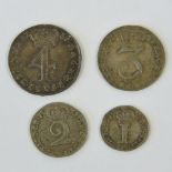 A full set of George II Maundy Money dated 1739 and comprising 4p, 3p, 2p and 1p coins.