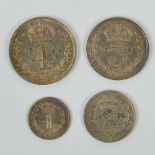 A full set of Victoria 'Old Head' Maundy Money dated 1899 and comprising 4p, 3p, 2p and 1p coins.