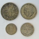 A full set of Victoria 'Young Head' Maundy Money dated 1886 and comprising 4p, 3p, 2p and 1p coins.