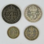 A full set of Victoria 'Jubilee Head' Maundy Money dated 1892 and comprising 4p, 3p,