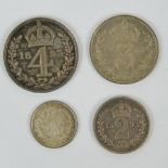 A full set of Victoria 'Old Head' Maundy Money dated 1893 and comprising 4p, 3p, 2p and 1p coins.
