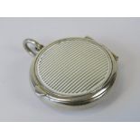 A delightful HM silver and white enamelled chatelaine powder pot, complete with puff and mirror,