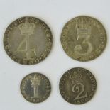 A full set of George III Maundy Money dated 1800 and comprising 4p, 3p, 2p and 1p coins.