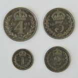 A cased full set of Victorian 'Old Head' Maundy Money dated 1901 and comprising 4p, 3p,