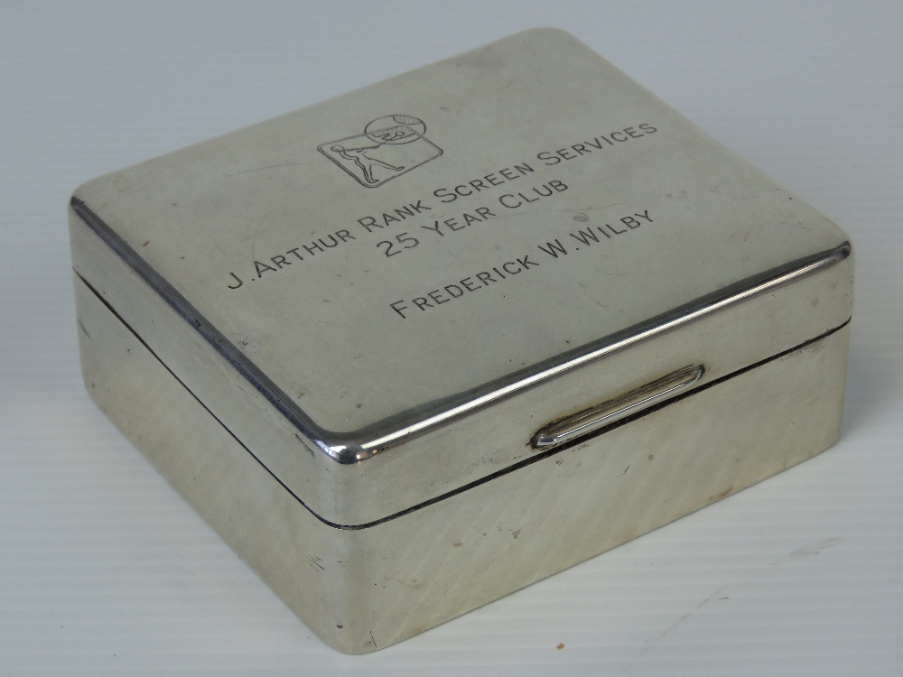 A Garrard & Co HM silver cigarette box, cedarwood lined, presentation inscription to Frederick W.