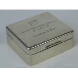 A Garrard & Co HM silver cigarette box, cedarwood lined, presentation inscription to Frederick W.