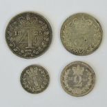 A full set of George IV Maundy Money dated 1825 and comprising 4p, 3p, 2p and 1p coins.