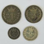 A full set of Victoria 'Young Head' Maundy Money dated 1870 and comprising 4p, 3p, 2p and 1p coins.