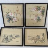 Two pairs of early 20thC Chinese paintings on silk,