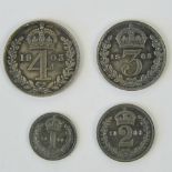 A cased full set of Edward VII Maundy Money dated 1903 and comprising 4p, 3p, 2p and 1p coins.