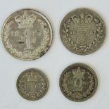 A full set of George IV Maundy Money dated 1827 and comprising 4p, 3p, 2p and 1p coins.