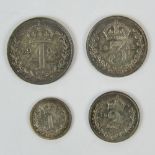 A full set of Edward VII Maundy Money dated 1902 and comprising 4p, 3p, 2p and 1p coins.