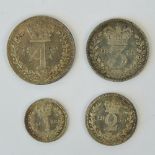 A full set of Victoria 'Young Head' Maundy Money dated 1852 and comprising 4p, 3p, 2p and 1p coins.