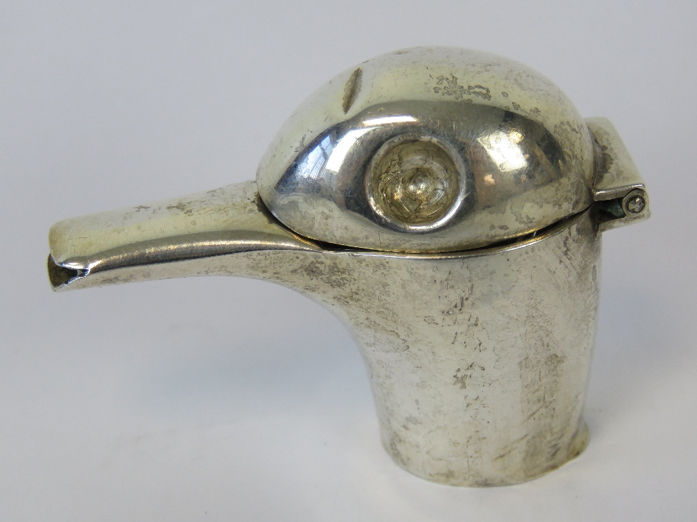 A delightful HM silver claret jug top in the form of a bird,