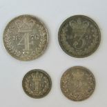 A full set of Victoria 'Young Head' Maundy Money dated 1876 and comprising 4p, 3p, 2p and 1p coins.