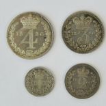 A full set of George IV Maundy Money dated 1830 and comprising 4p, 3p, 2p and 1p coins.