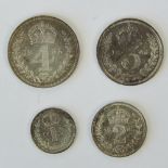 A full set of Elizabeth II Second Type Maundy Money dated 1965 and comprising 4p, 3p,