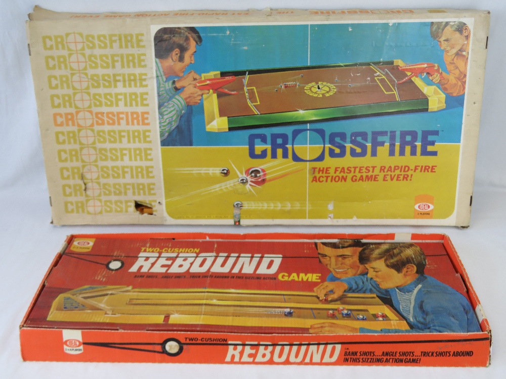 Vintage boardgames; 'Rebound' and 'Crossfire' by Ideal. Two items, boxes worn - contents unused.