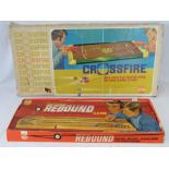 Vintage boardgames; 'Rebound' and 'Crossfire' by Ideal. Two items, boxes worn - contents unused.