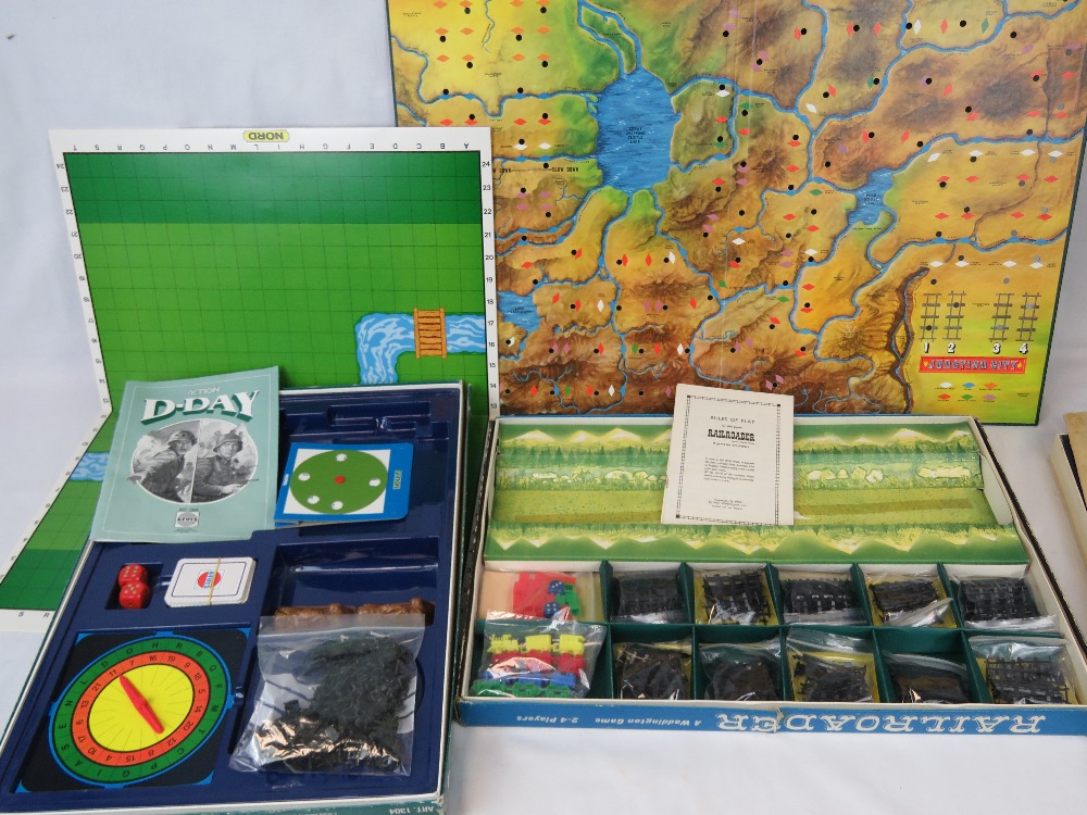 Vintage boardgames; 'Railroader' and 'Risk' by Waddingtons, 'Action D-Day' by A-Toys, - Image 2 of 3