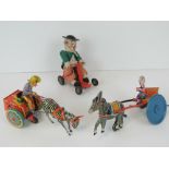 A clockwork tin plate galloping zebra toy, probably German,