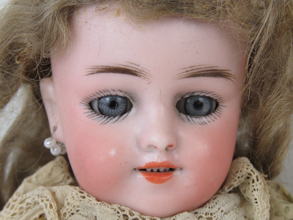 A late 19thC Karl Hartman Globe Baby bisque head doll, with grey glass sleep eyes, - Image 4 of 4