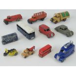 A quantity of unboxed and played with Dinky toys including; Bedford Refuse Truck, BOAC Coach,