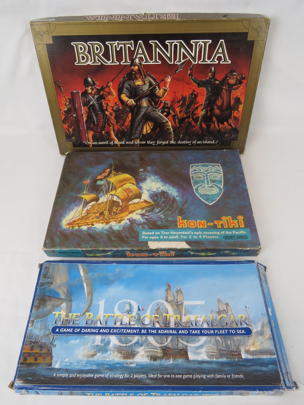 Vintage boardgames; 'Britannia' by Gibson Games, 'Kon-Tiki' by Spears Games,