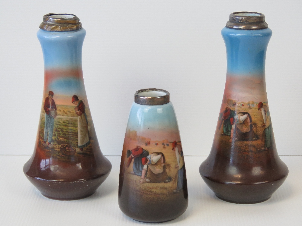 Three German porcelain bud vases, each w