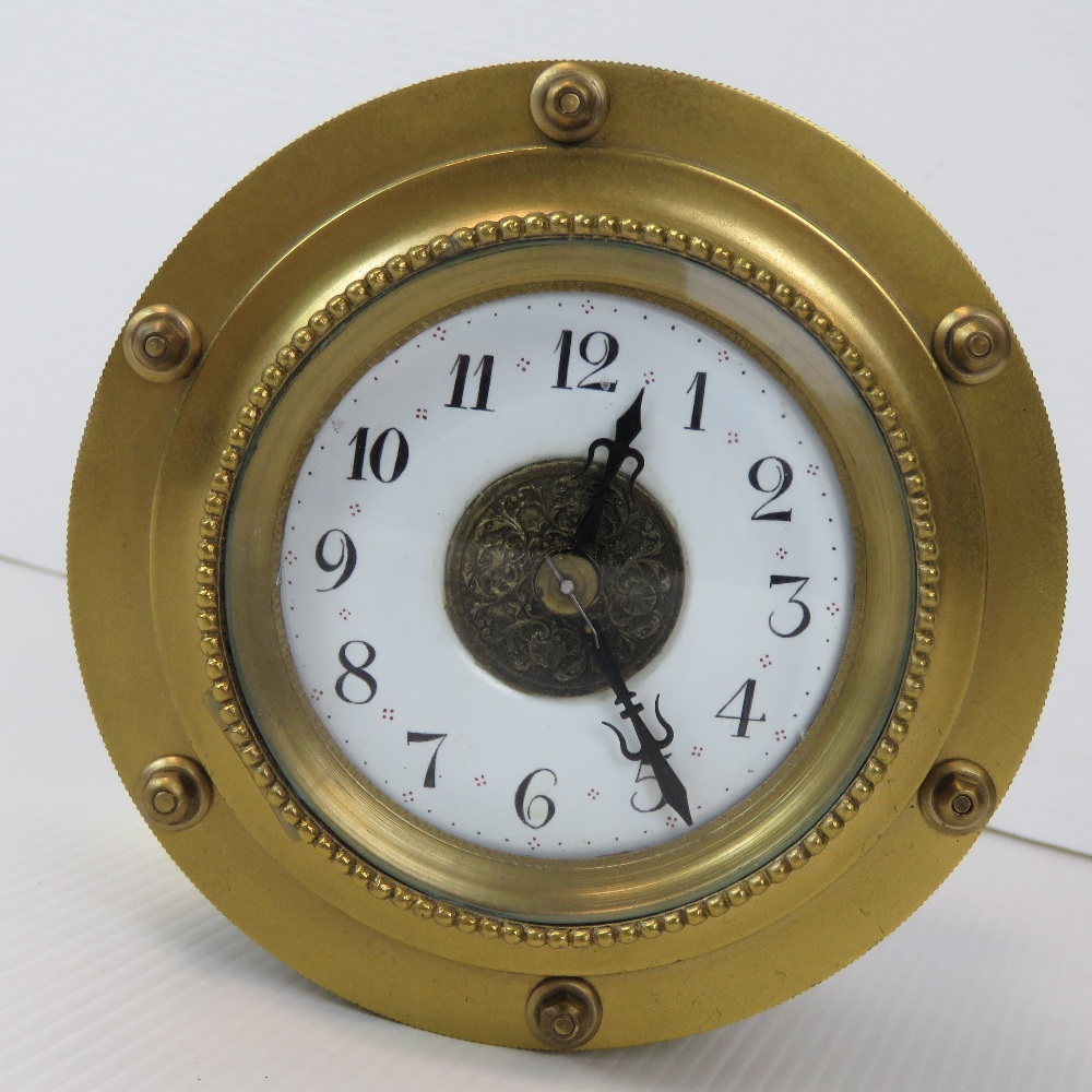 An incline plane brass drumhead clock wi - Image 2 of 4